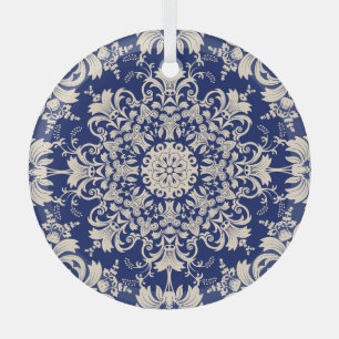 Blue Vintage: Elegant Seamless Pattern. Glass Tree Decoration