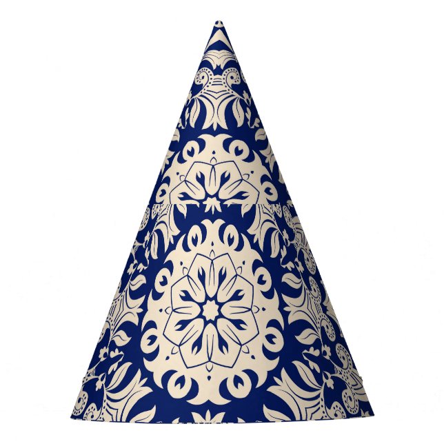Blue Vintage: Elegant Seamless Pattern. Party Hat (Front)