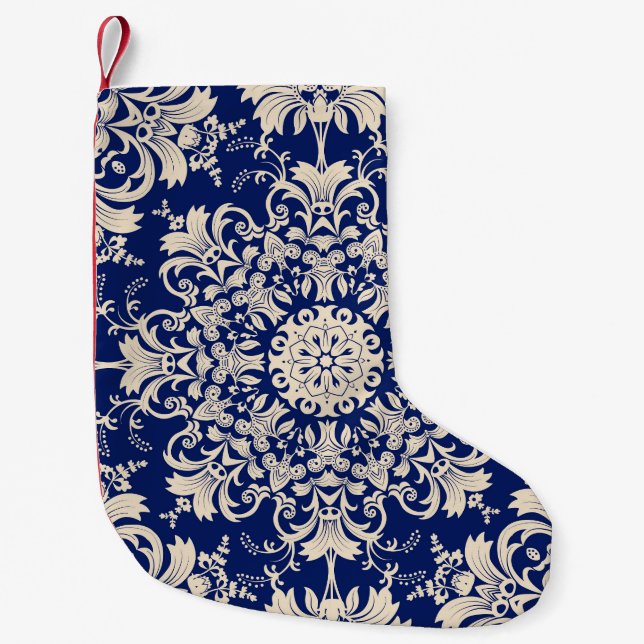 Blue Vintage: Elegant Seamless Pattern. Small Christmas Stocking (Front)