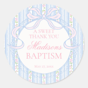Blue Vintage Fancy Floral Baptism Circle Classic Round Sticker