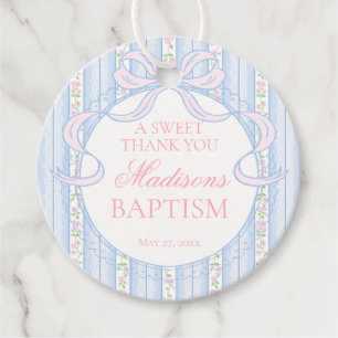 Blue Vintage Fancy Floral Baptism Circle Favour Tags