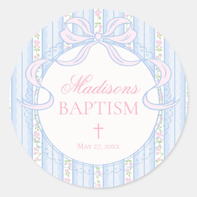 Blue Vintage Fancy Floral Baptism Envelope Seal (Front)