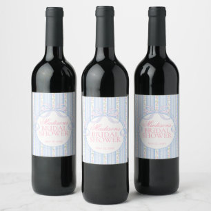 Blue Vintage Fancy Floral Bridal Shower Favours Wine Label