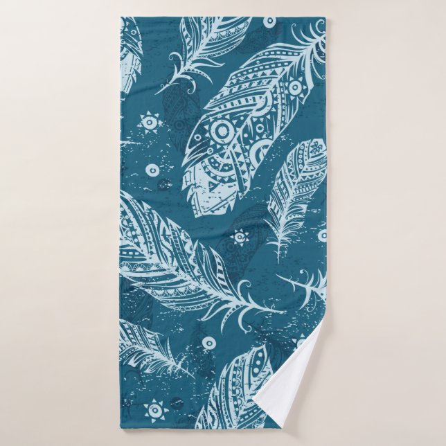 Blue vintage feather pattern bath towel (Bath Towel)