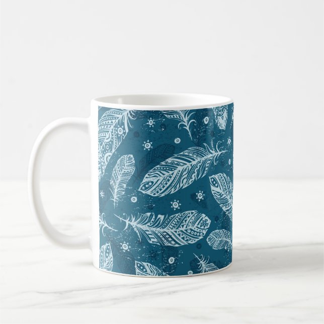 Blue vintage feather pattern coffee mug (Left)