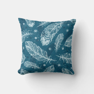 Blue vintage feather pattern cushion