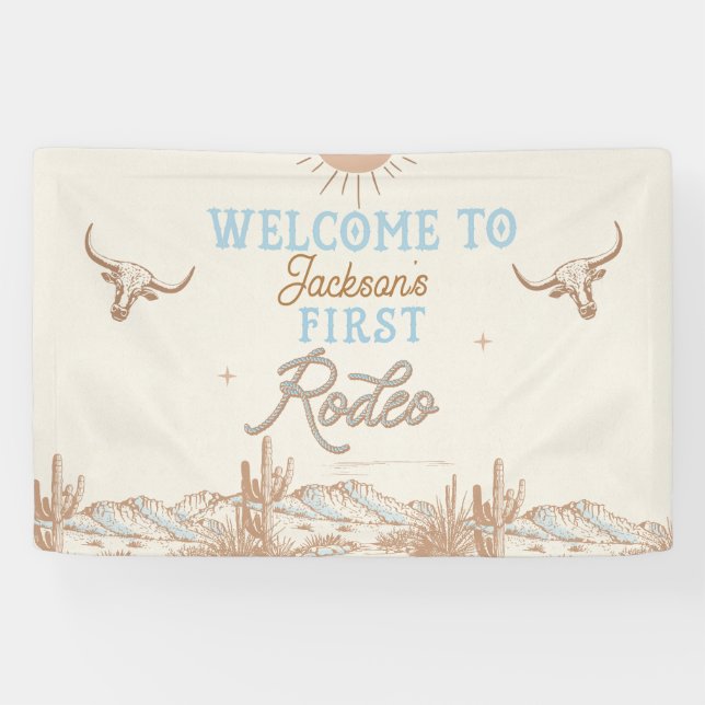 Blue Vintage First Rodeo 1st Birthday Welcome  Banner (Horizontal)