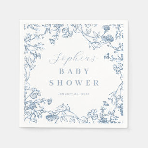 Blue Vintage Floral Baby Shower Napkin