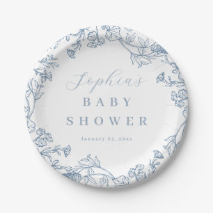 Blue Vintage Floral Baby Shower Paper Plate
