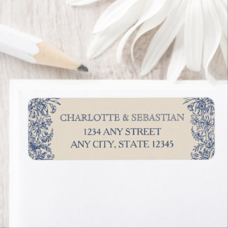 Blue vintage floral border return address labels 