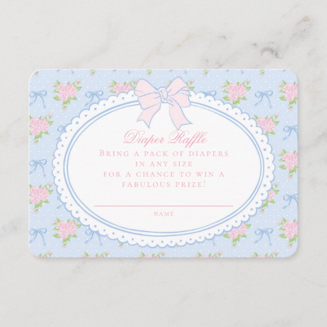 Blue Vintage Floral Diaper Raffle Invite Insert (Front)