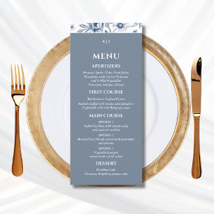 Blue Vintage Floral French Christian Wedding Menu