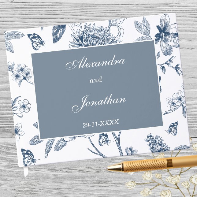 Blue Vintage Floral French Wedding Guest Book (Creator Uploaded)
