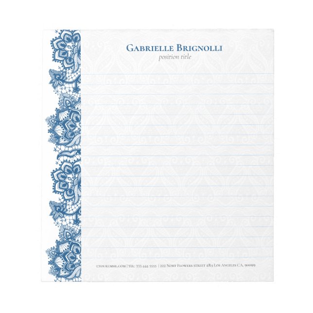 Blue vintage floral lace notepad (Front)