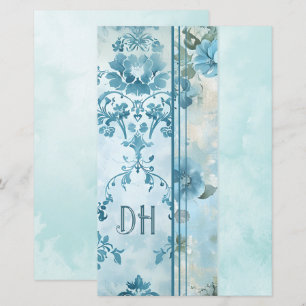 Blue Vintage Floral Monogram 5.5x8.5 Journal Paper