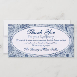 Blue Vintage Floral Pattern 2 Sympathy Thank You P Card