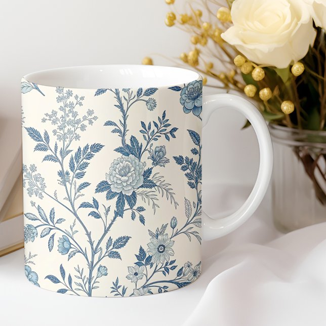 Blue Vintage Floral Pattern Coffee Mug (Creator Uploaded)
