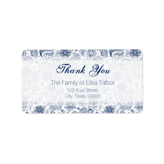 Blue Vintage Floral Pattern Family Thank You Label Address Label