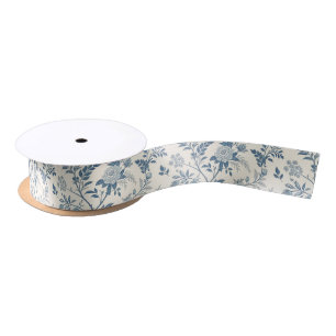 Blue Vintage Floral Pattern Satin Ribbon