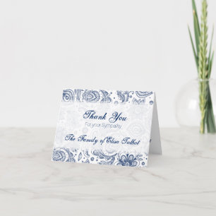 Blue Vintage Floral Pattern Sympathy Thank You N Card