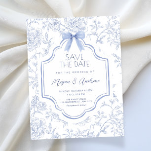 Blue vintage floral seamless pattern bow wedding save the date