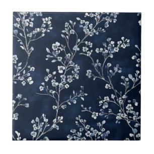 Blue Vintage Floral Toile Pattern (13) Ceramic Tile