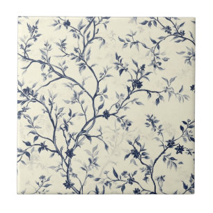 Blue Vintage Floral Toile Pattern (1) Ceramic Tile