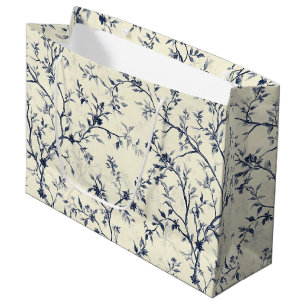 Blue Vintage Floral Toile Pattern (1) Large Gift Bag