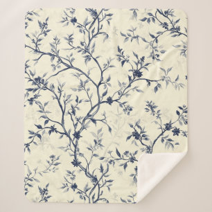 Blue Vintage Floral Toile Pattern (1) Sherpa Blanket