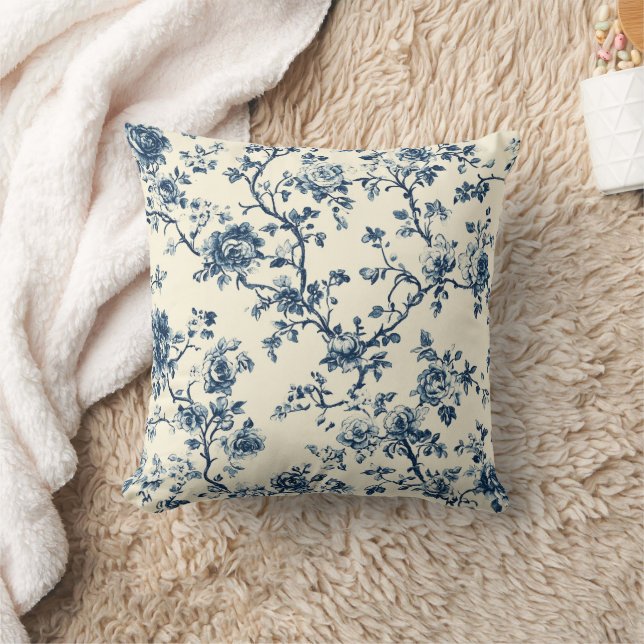 Blue Vintage Floral Toile Pattern (2) Cushion (Blanket)