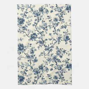 Blue Vintage Floral Toile Pattern (2) Tea Towel