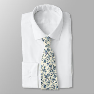 Blue Vintage Floral Toile Pattern (2) Tie