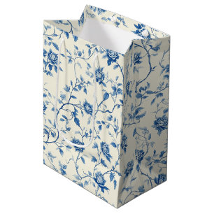Blue Vintage Floral Toile Pattern (3) Medium Gift Bag