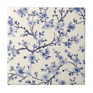Blue Vintage Floral Toile Pattern (5) Ceramic Tile