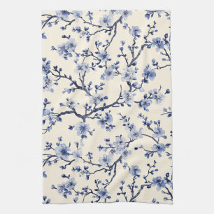 Blue Vintage Floral Toile Pattern (5) Tea Towel