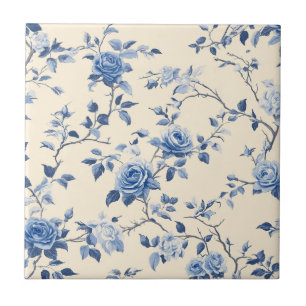 Blue Vintage Floral Toile Pattern (6) Ceramic Tile