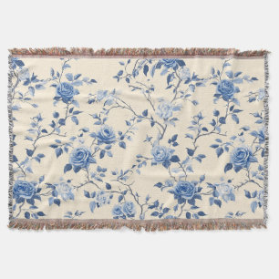 Blue Vintage Floral Toile Pattern (6) Throw Blanket