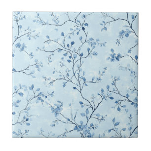 Blue Vintage Floral Toile Pattern (7) Ceramic Tile