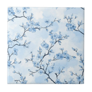 Blue Vintage Floral Toile Pattern (8) Ceramic Tile