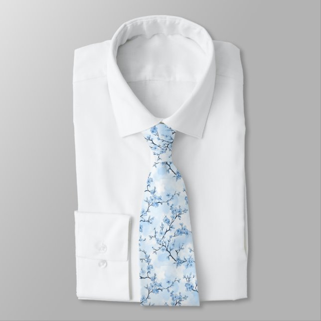 Blue Vintage Floral Toile Pattern (8) Tie (Tied)