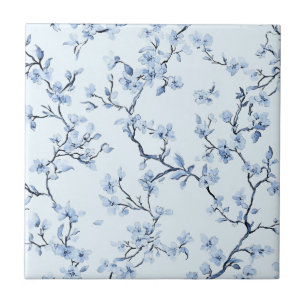 Blue Vintage Floral Toile Pattern (9) Ceramic Tile