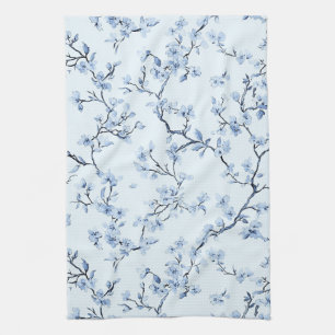 Blue Vintage Floral Toile Pattern (9) Tea Towel