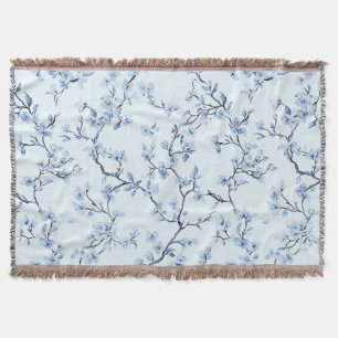 Blue Vintage Floral Toile Pattern (9) Throw Blanket
