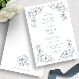 Blue Vintage Floral Wedding Invitation