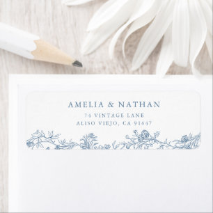 Blue Vintage Floral Wedding Return Address Label