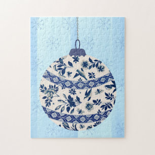 Blue Vintage Flow Blue Christmas Ornament Puzzle