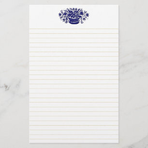 Blue Vintage Flower Basket 5.5" x 8.5" Lined Stationery