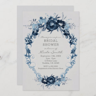 Blue Vintage Flowers Elegant Floral Bridal Shower Invitation