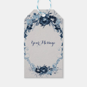Blue Vintage Flowers Elegant Floral Wedding Favour Gift Tags
