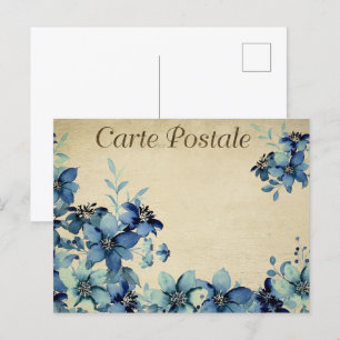 Blue Vintage Flowers Postcard